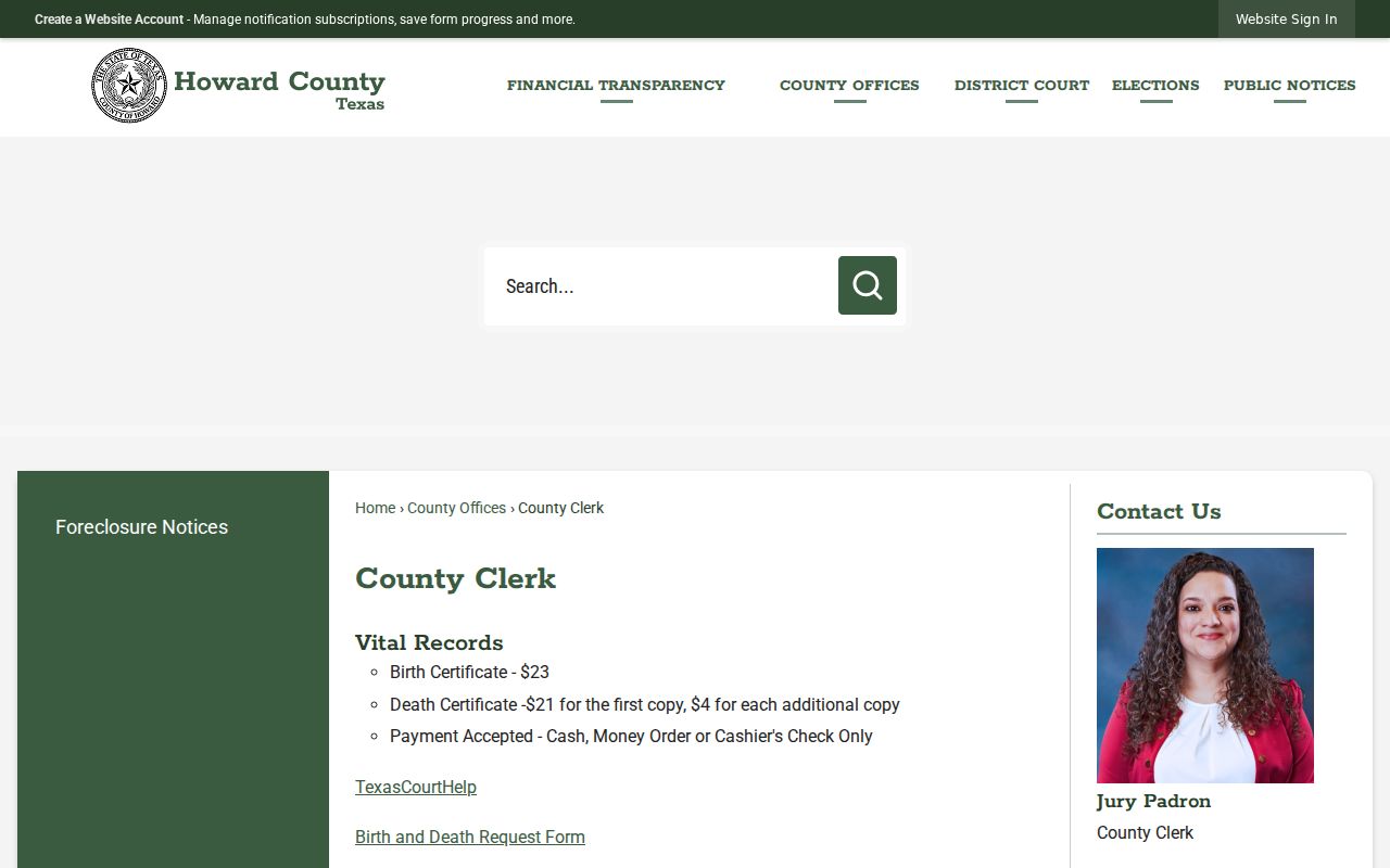 Howard County Clerk counter information for misdemeanor court case records