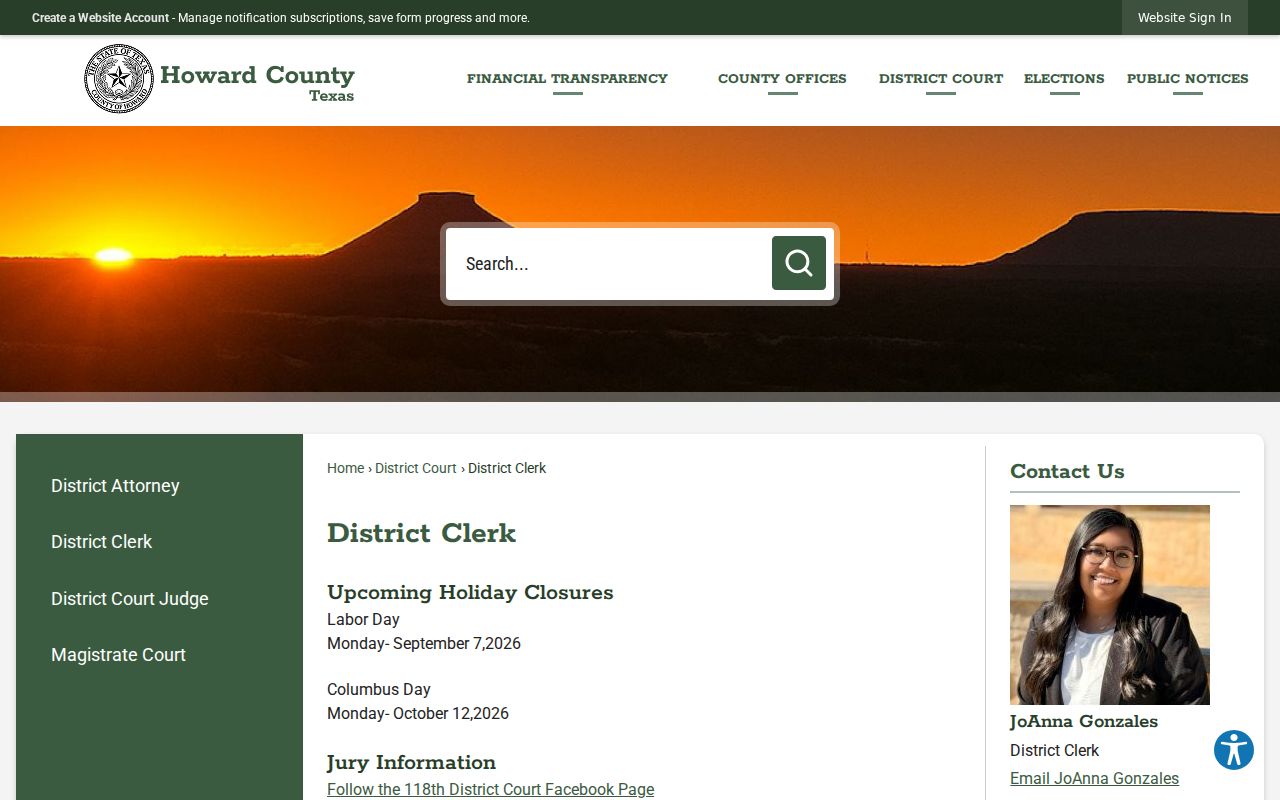Howard County criminal court case search information from the District Clerk
