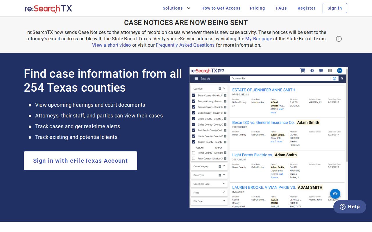 re SearchTX interface for Howard County criminal court case research