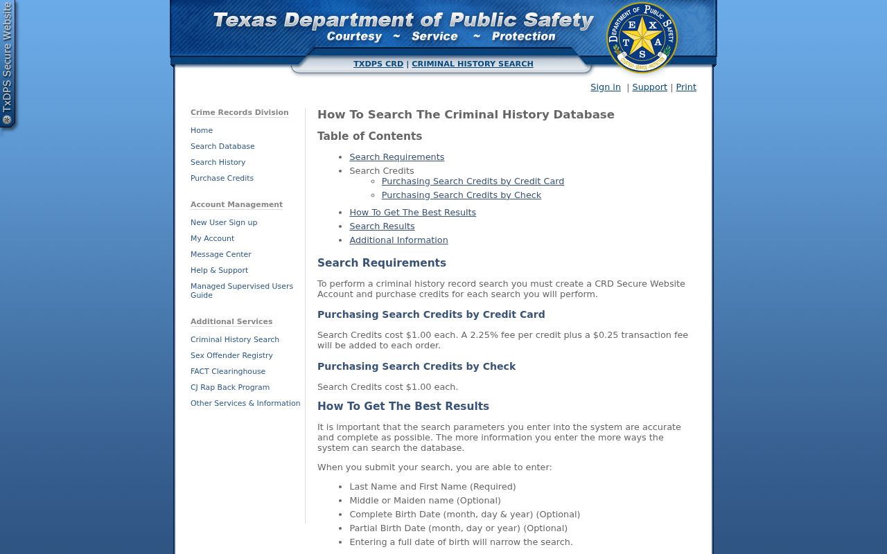 Howard County criminal history DPS name search instructions