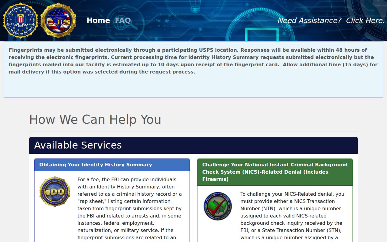 Howard County criminal history FBI personal record order portal