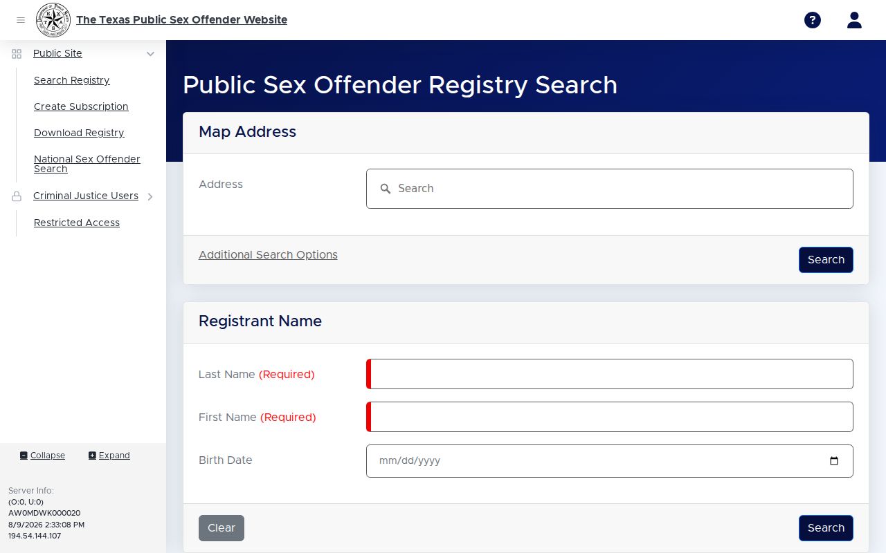 Howard County sex offender registry name search fields