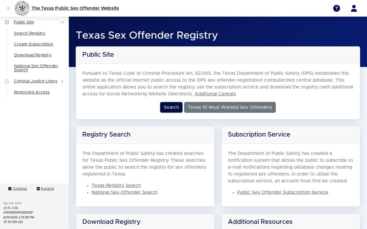 Howard County sex offender check on the Texas registry search interface